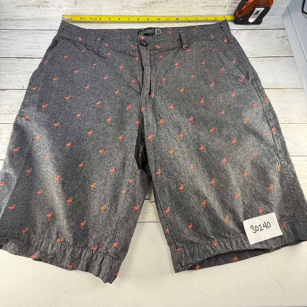 Retrofit Mens Shorts Size 34‎ Gray Orange Flamingo Print Tropical Casual Summer
